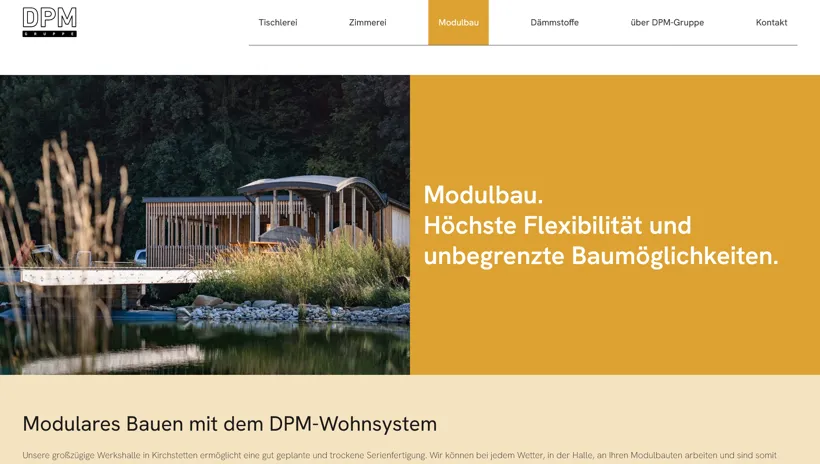 Screenshot der Webseite DPM - Leistung Modulbau