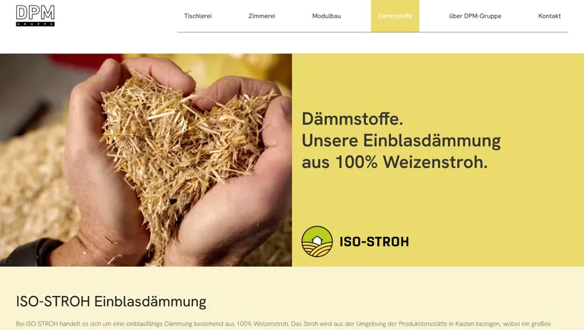 Screenshot der Webseite DPM - Leistung Dämmstoffe