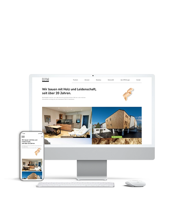 Screenshot der Webseite dpm-gruppe.com auf iMac und iPhone