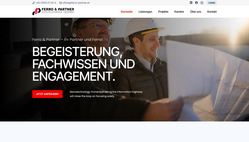 Screenshot der Webseite Ferro & Partner - Startseite