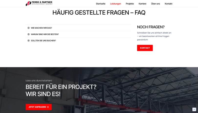 Screenshot der Webseite Ferro & Partner - FAQs