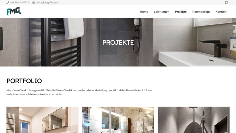 Screenshot der Webseite fmg-fliesen.at - Projekte