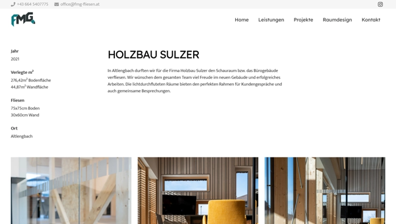 Screenshot der Webseite fmg-fliesen.at - Projektdetails