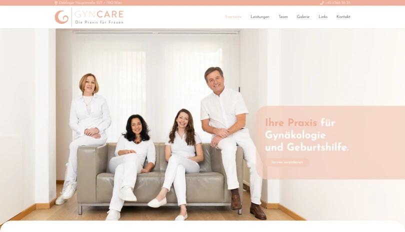 Screenshot der Webseite GynCare - Startseite