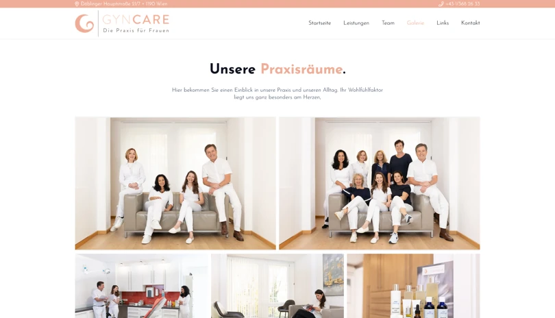 Screenshot der Webseite GynCare - Galerie