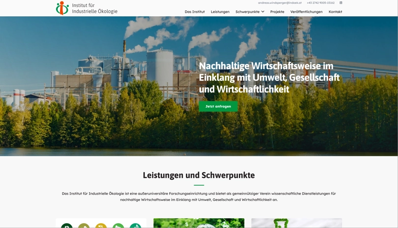 Screenshot der Webseite Institut für Industrielle Ökologie - Startseite