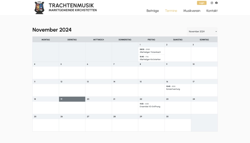 Screenshot der Webseite TMK Kirchstetten - Termine